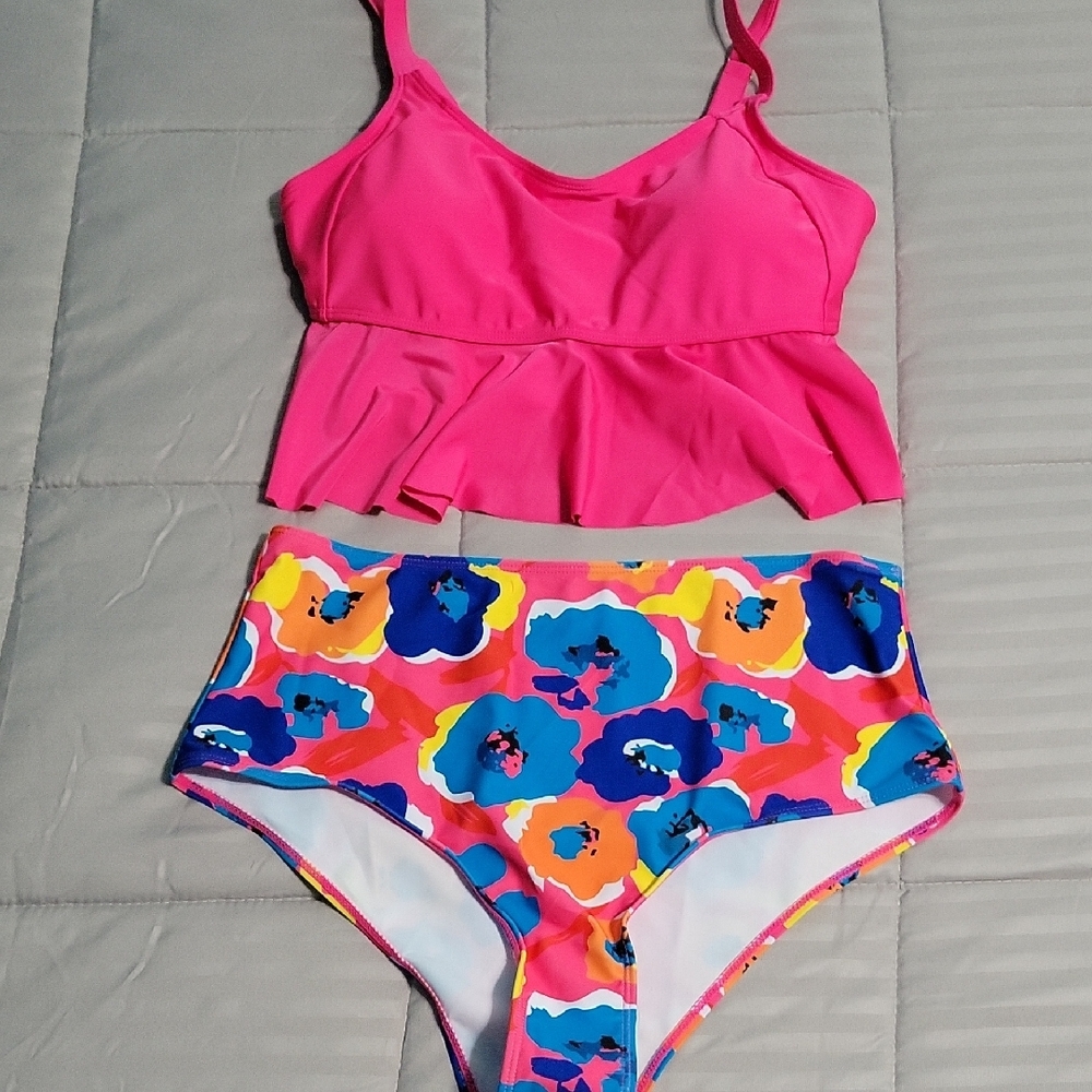 Vibrant Pink and Floral Swimsuit Set